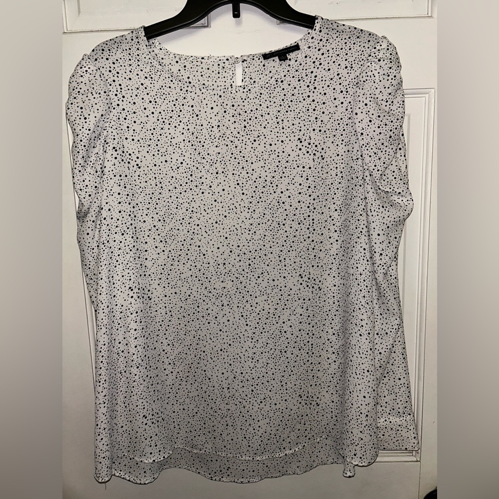 Adrianna Papell White Blouse with Black Dots